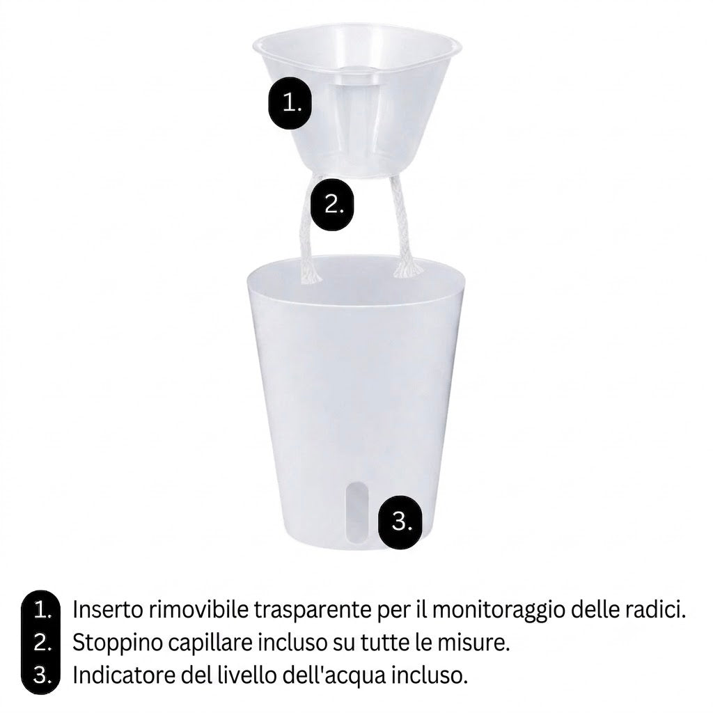Vaso Auto-irrigante con Inserto Trasparente Rimovibile 💧🌱