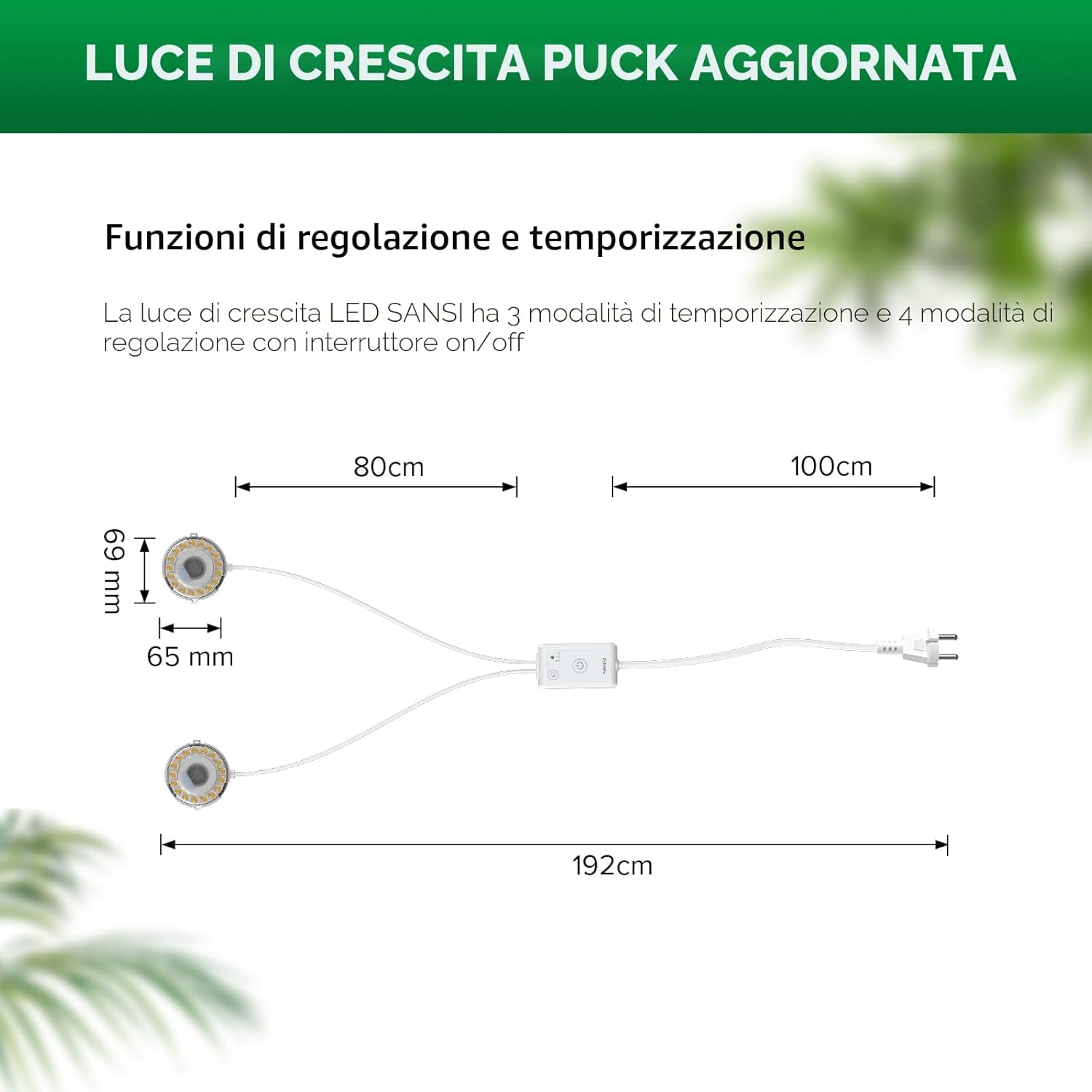 Lampada LED da Coltivazione Adesiva a 2 Teste SANSI (10W - Spettro Completo per Scaffali e Terrarium) 💡🪴✨