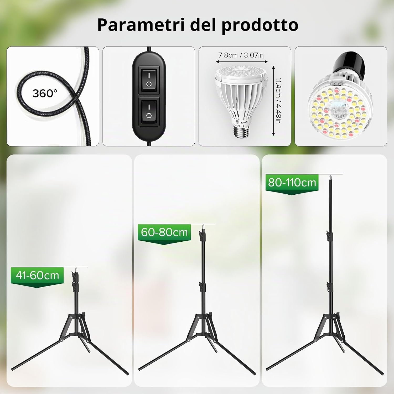 Lampada LED da Coltivazione Multitesta con Treppiede da Pavimento SANSI (120W - Spettro Completo + 660 nm) 💡🌿✨