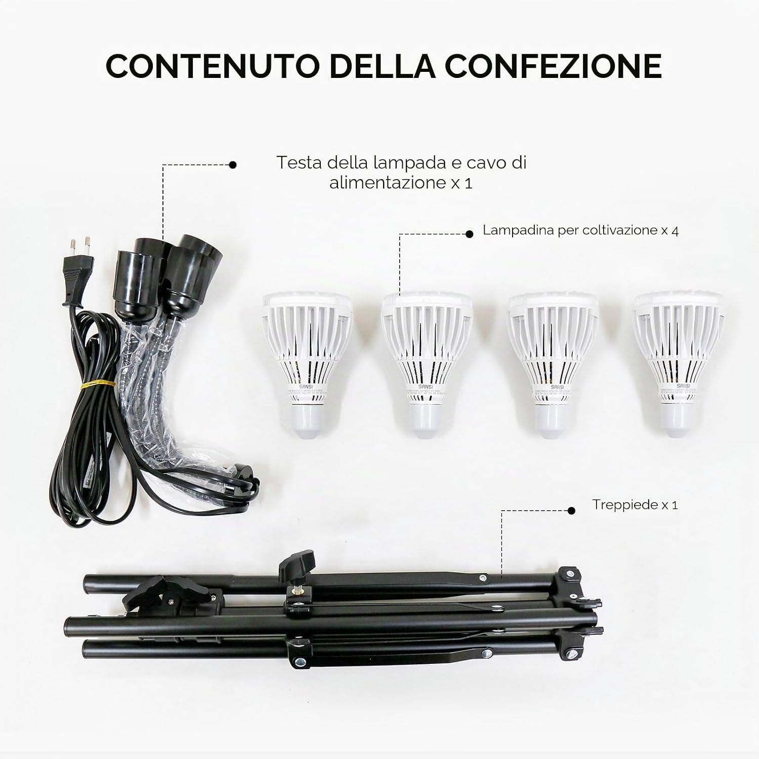 Lampada LED da Coltivazione Multitesta con Treppiede da Pavimento SANSI (120W - Spettro Completo + 660 nm) 💡🌿✨