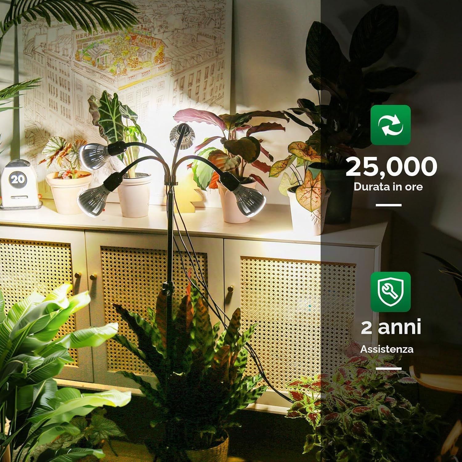 Lampada LED da Coltivazione Multitesta con Treppiede da Pavimento SANSI (120W - Spettro Completo + 660 nm) 💡🌿✨