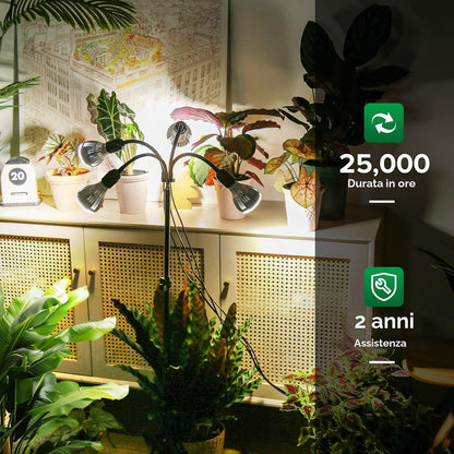 Lampada LED da Coltivazione Multitesta con Treppiede da Pavimento SANSI (120W - Spettro Completo + 660 nm) 💡🌿✨