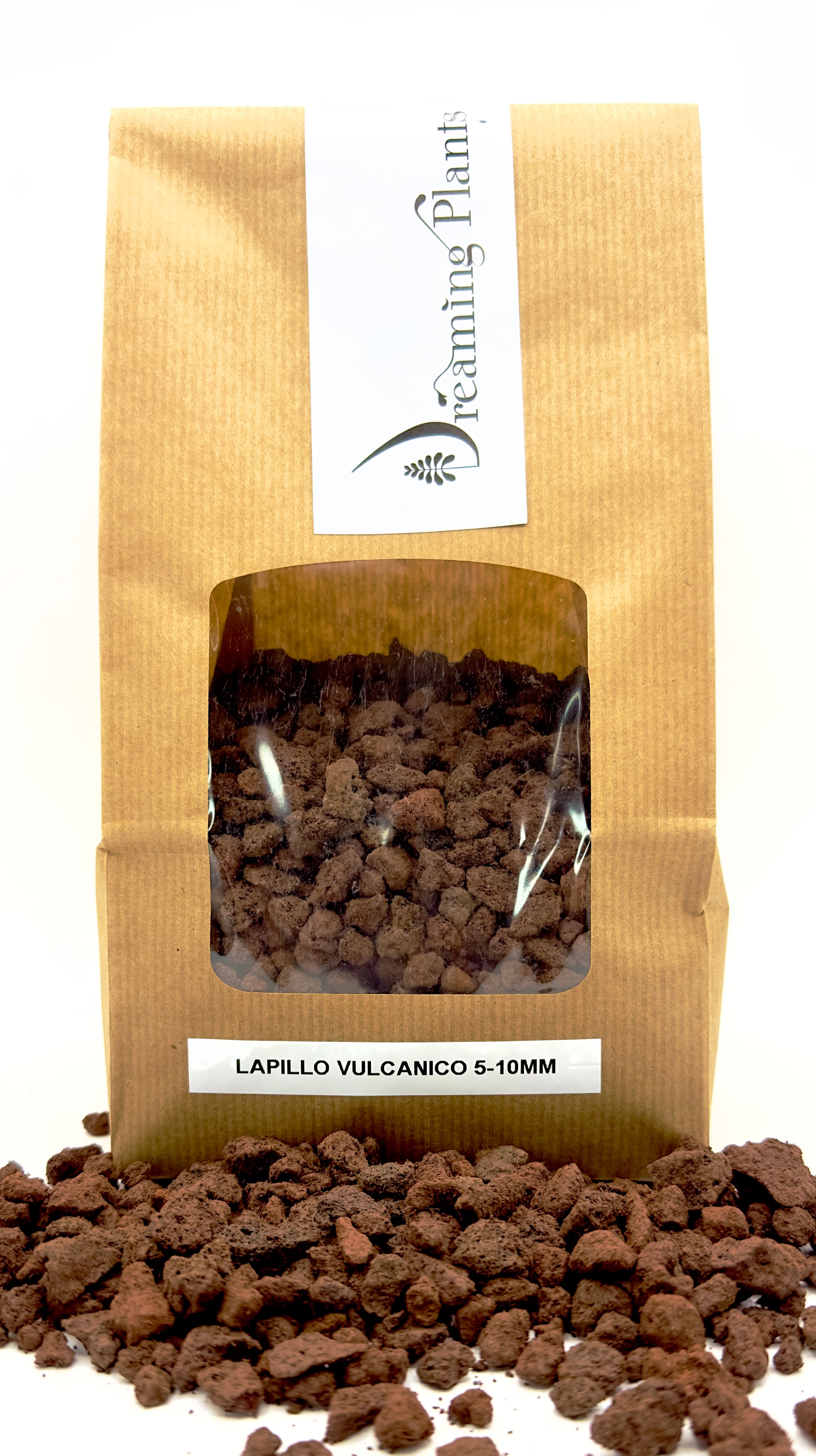 Lapillo vulcanico naturale Dreaming Plants in grani da 5-10mm, ideale come strato di drenaggio per terrarium chiusi e pacciamatura decorativa per piante tropicali.