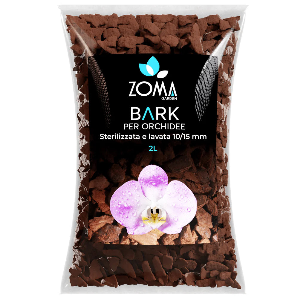 Bark per orchidee premium di Dreaming Plants, corteccia lavata e sterilizzata con granulometria 10-15 mm ideale per il rinvaso sani delle radici.