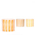 Coprivaso in ceramica smaltata da 6 cm per baby plant con motivo a strisce verticali dipinte nei toni solari del giallo e arancione.