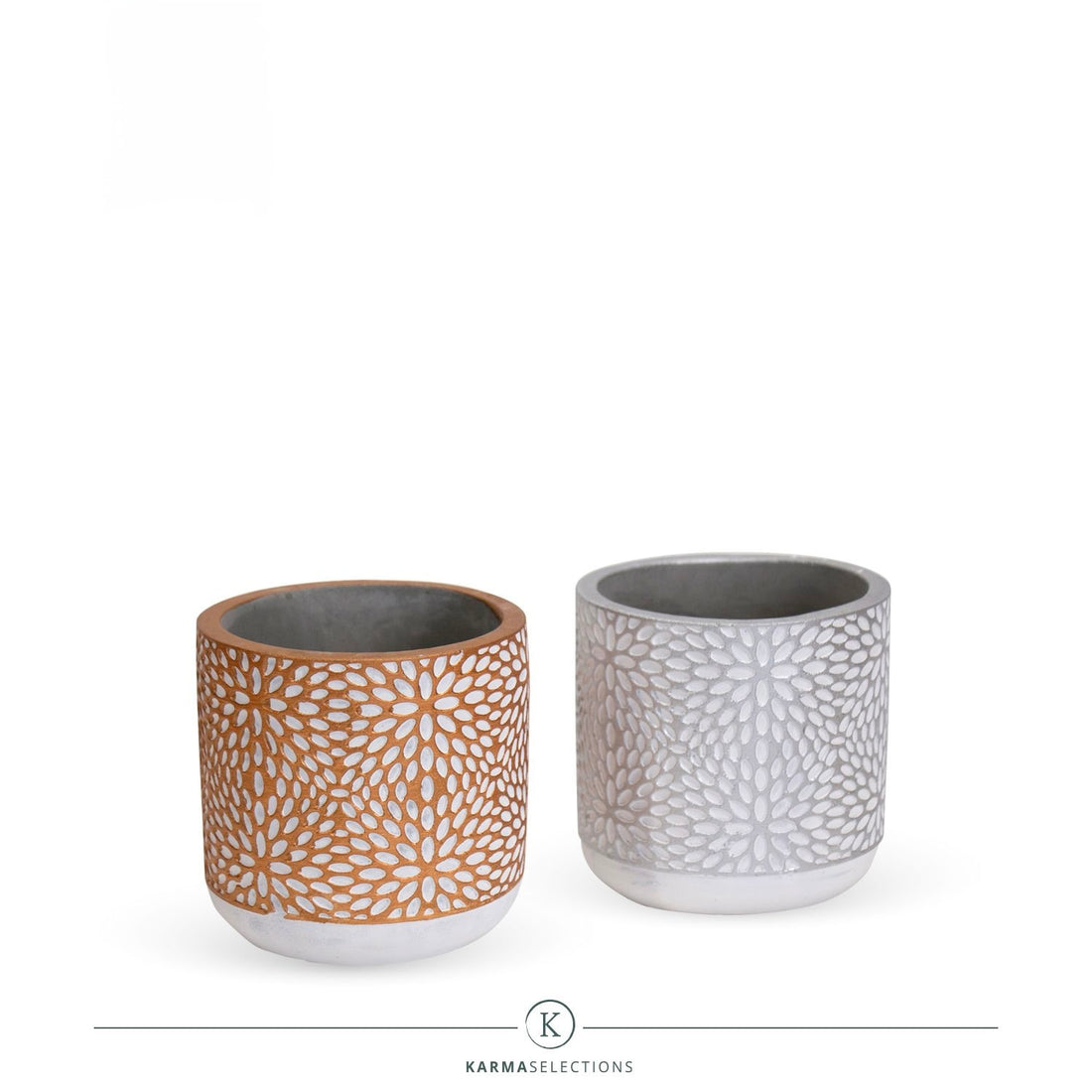 Coprivaso di design in ceramica materica con intagli floreali a mosaico da 10x11 cm per piante da interno.