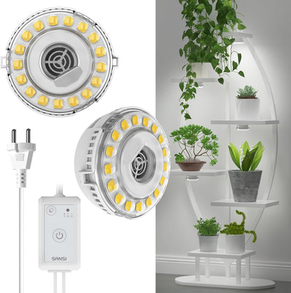 Lampada LED da coltivazione adesiva SANSI 10W a 2 teste per sottomobile e scaffali con timer, dimmer e luce naturale 4000K.