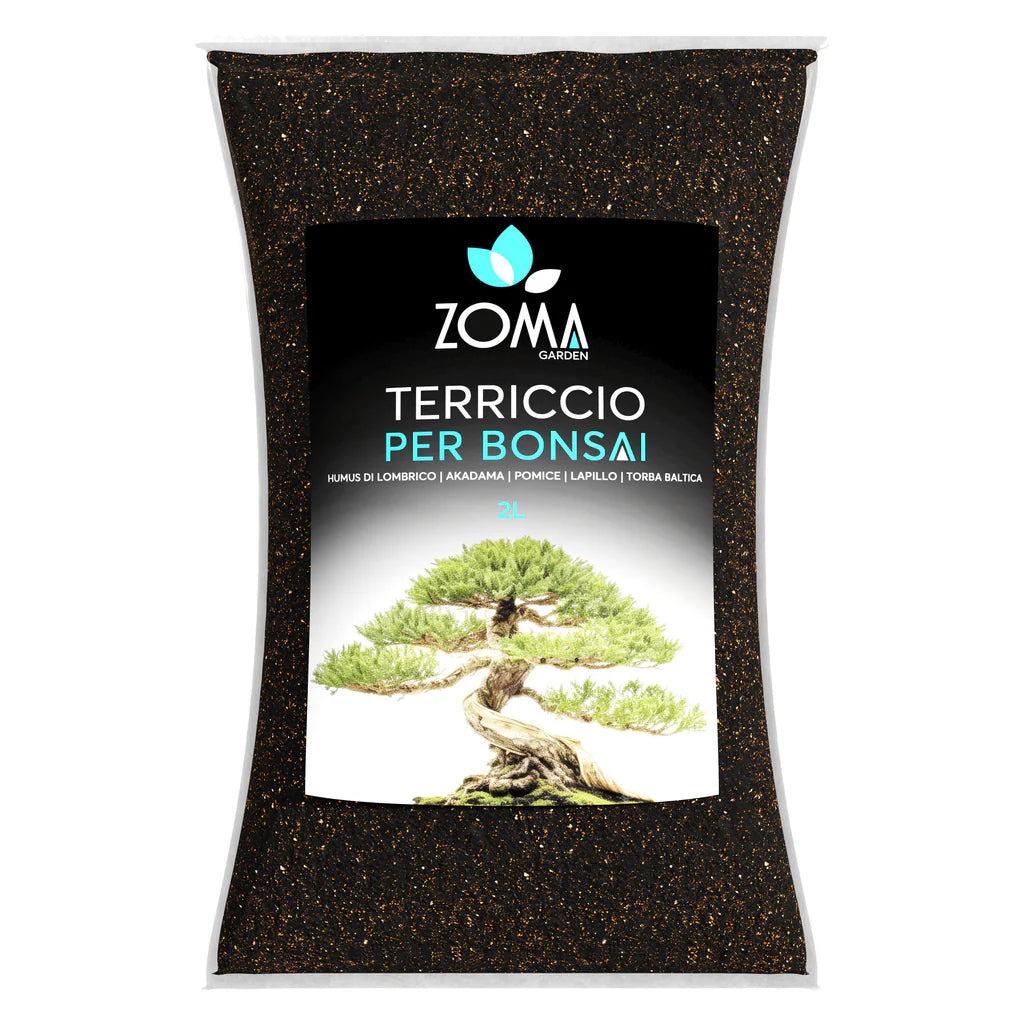Confezione di substrato per bonsai ZOMA Garden di Dreaming Plants con akadama al 50%, lapillo e humus biologico per il rinvaso.