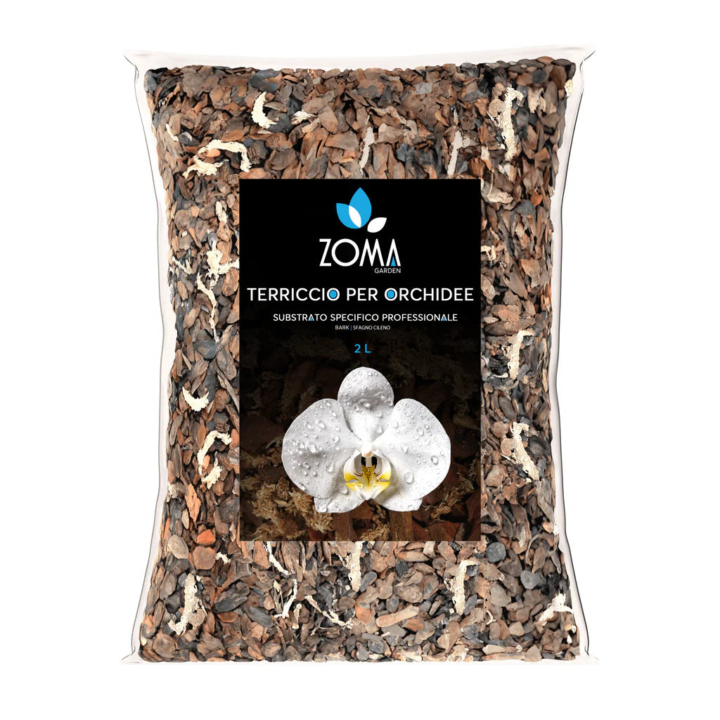 Confezione da 2LT di terriccio per orchidee ZOMA Garden di Dreaming Plants con corteccia di pino portoghese e sfagno cileno per un drenaggio perfetto.